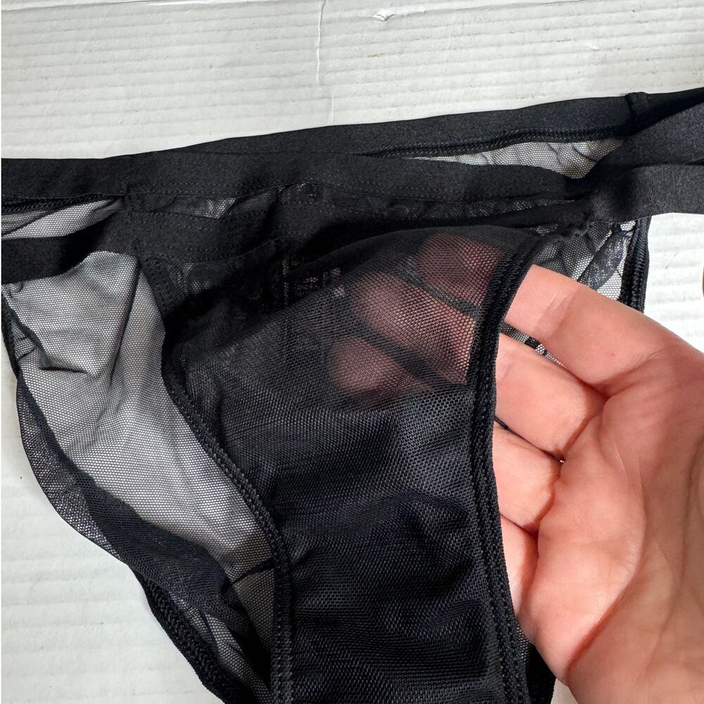 NWT Victoria's Secret Very Sexy Large String Bikini in Black Mesh Sheer NEW - Picture 2 of 7